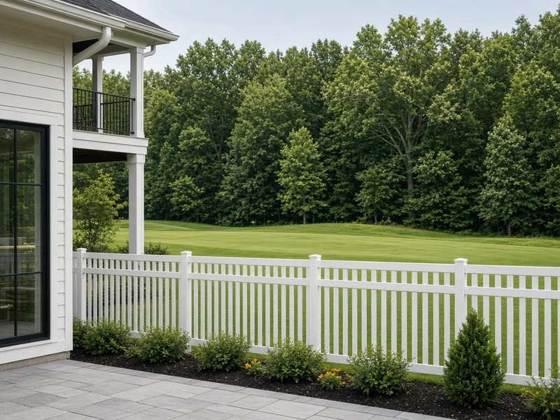White aluminum fence along a lot backing onto a green fairway