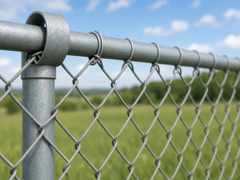 Galvanized chain link fabric, top rail and loop cap close-up, Murfreesboro, TN
