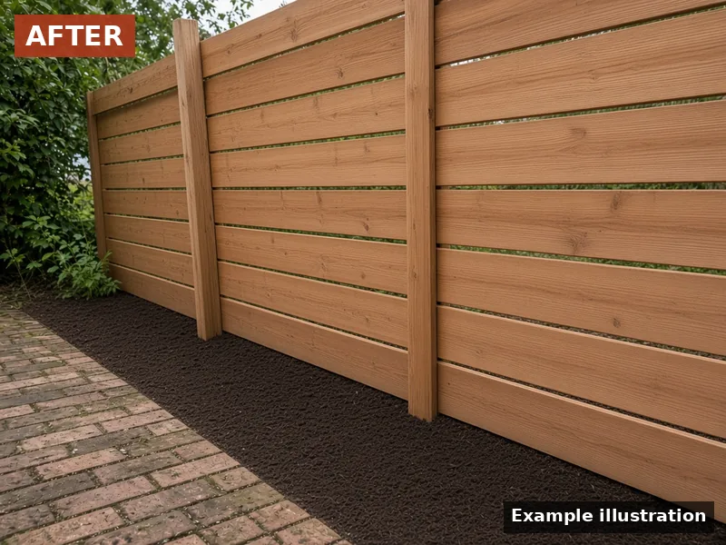 Example illustration: after — rebuilt horizontal cedar board fence along a brick path, Murfreesboro, TN