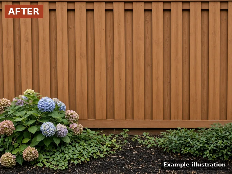 Example illustration: after — same fence cleaned and stained cedar brown, Murfreesboro, TN