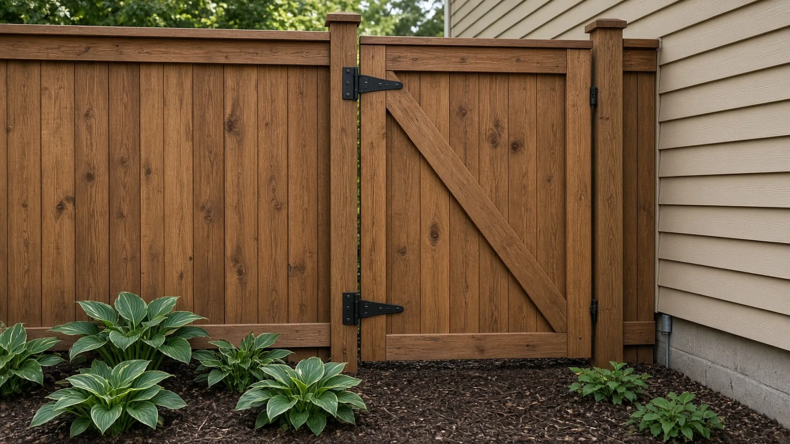 Re-hung wood privacy walk gate with new diagonal brace and strap hinges, Murfreesboro, TN