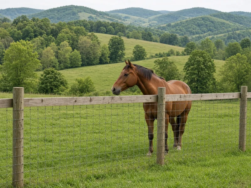 No-climb woven wire horse fence with a wood sight board on top, Murfreesboro, TN