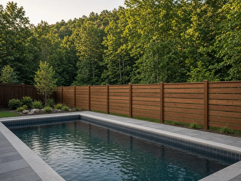 Horizontal composite privacy fence around a rectangular pool