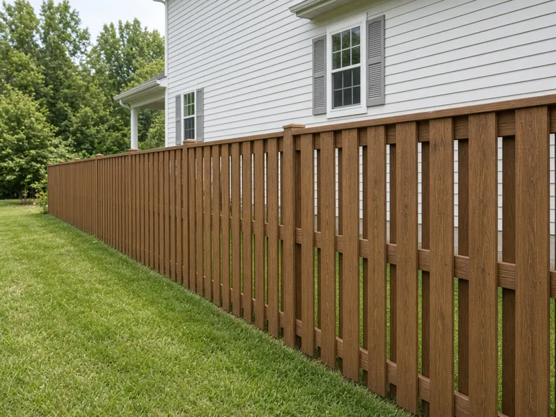 Shadowbox wood fence with cap board running down a gentle slope, Murfreesboro, TN